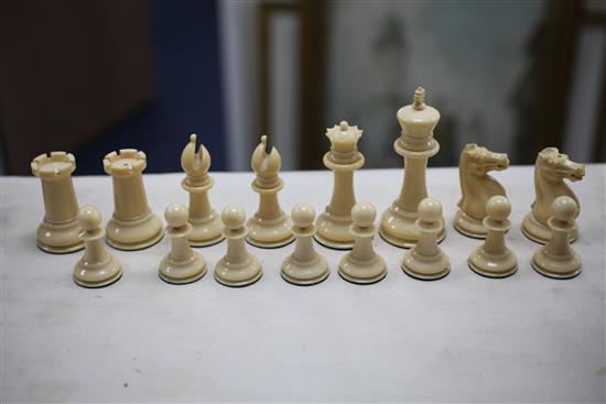 A Staunton club size ivory chess set, by Jaques, London, circa 1900-10, please see extra photos on our website